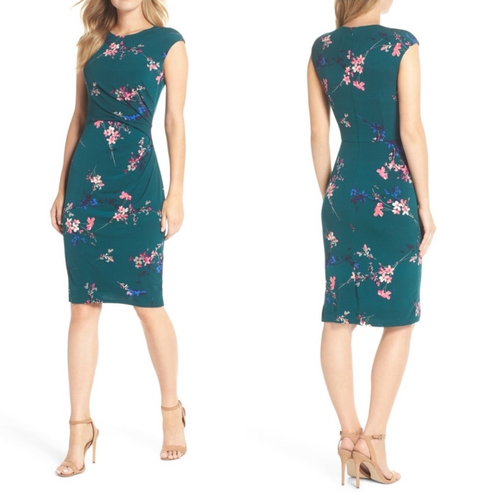 Eliza J Green Floral Midi Dress